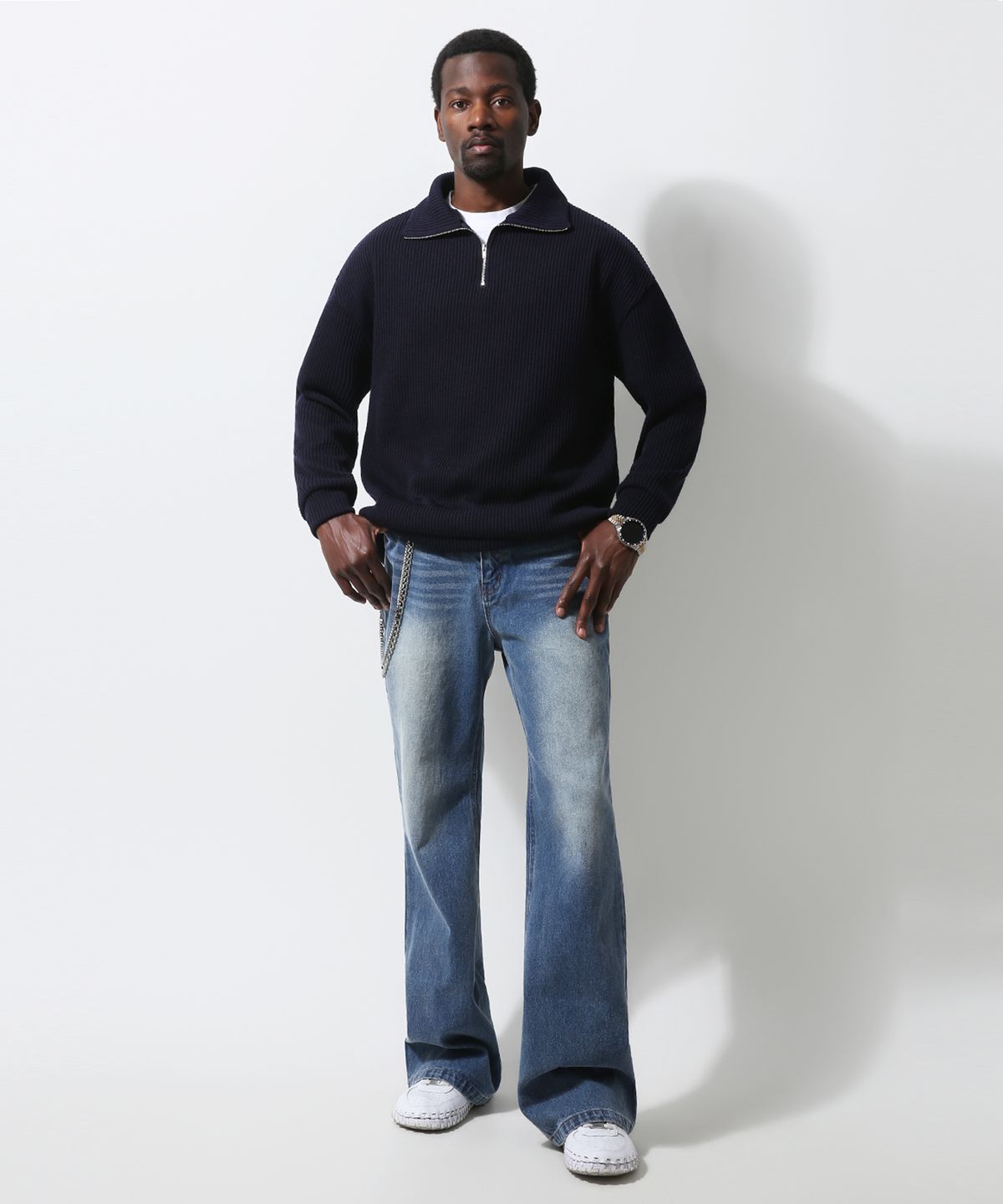 스트라이크(STRIKE) Medium Blue Wash Long Flare Denim