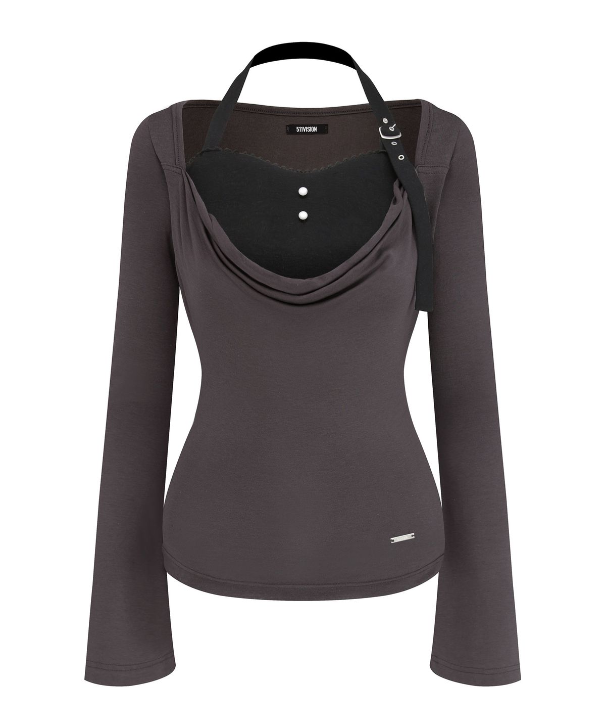 511비전(511VISION) TANNY BUCKLE HALTER DRAPE TOP , CHARCOAL