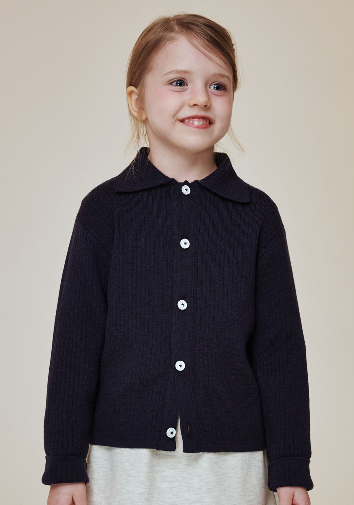 빈(BEEN) BA14CK01NV 네이비 골지 카라 니트 가디건