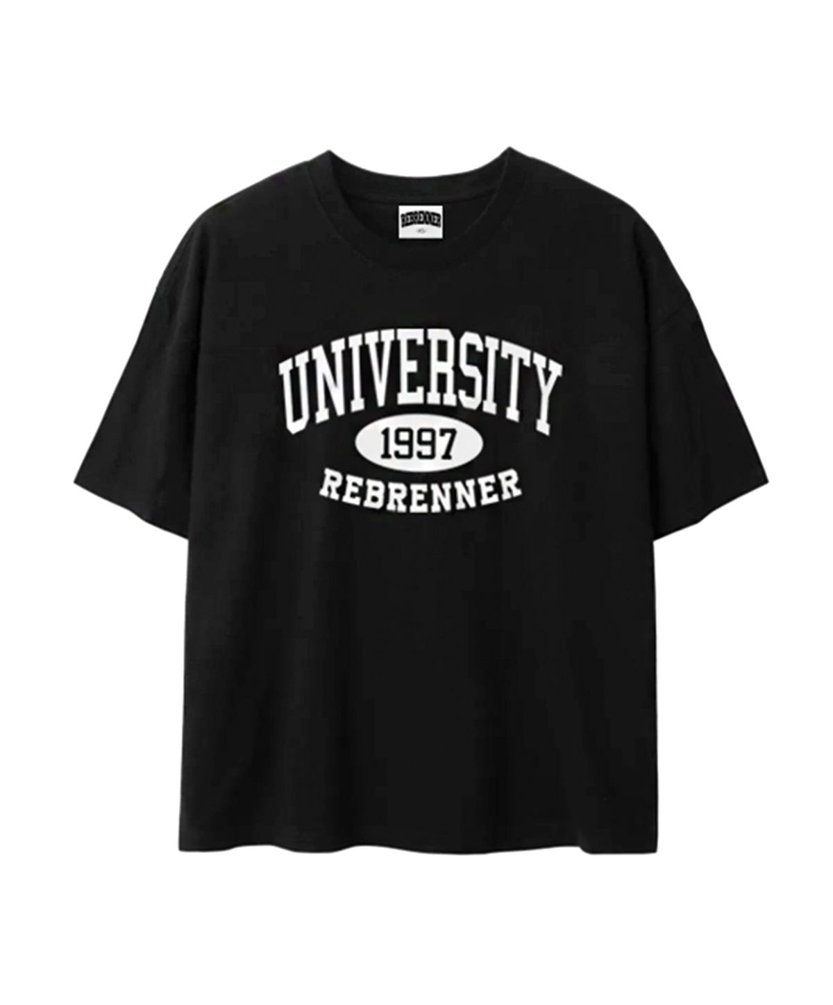 리브레너(REBRENNER) 유니버시티 쿨코튼 크롭 반팔티셔츠 화이트 더스티블루