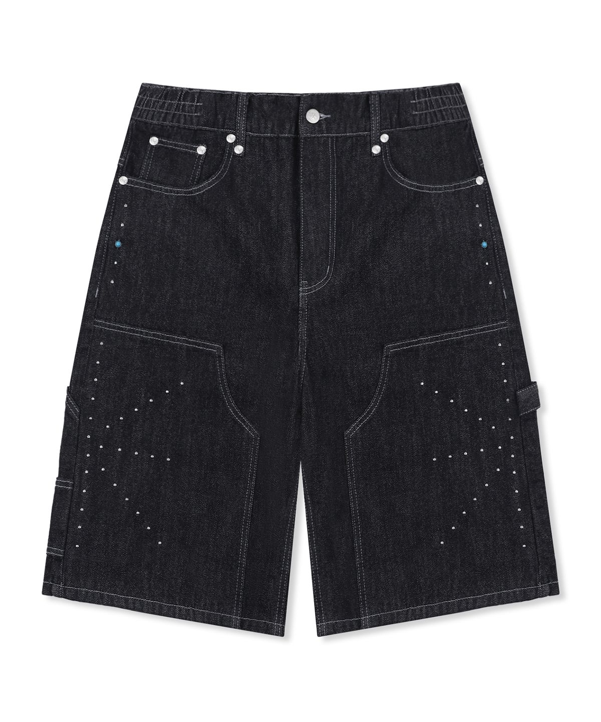 엑스톤즈(XTONZ) XF011 스터드 카펜더 버뮤다 데님 팬츠 (BLACK)