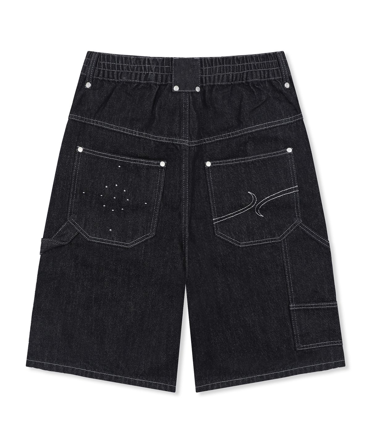 엑스톤즈(XTONZ) XF011 스터드 카펜더 버뮤다 데님 팬츠 (BLACK)