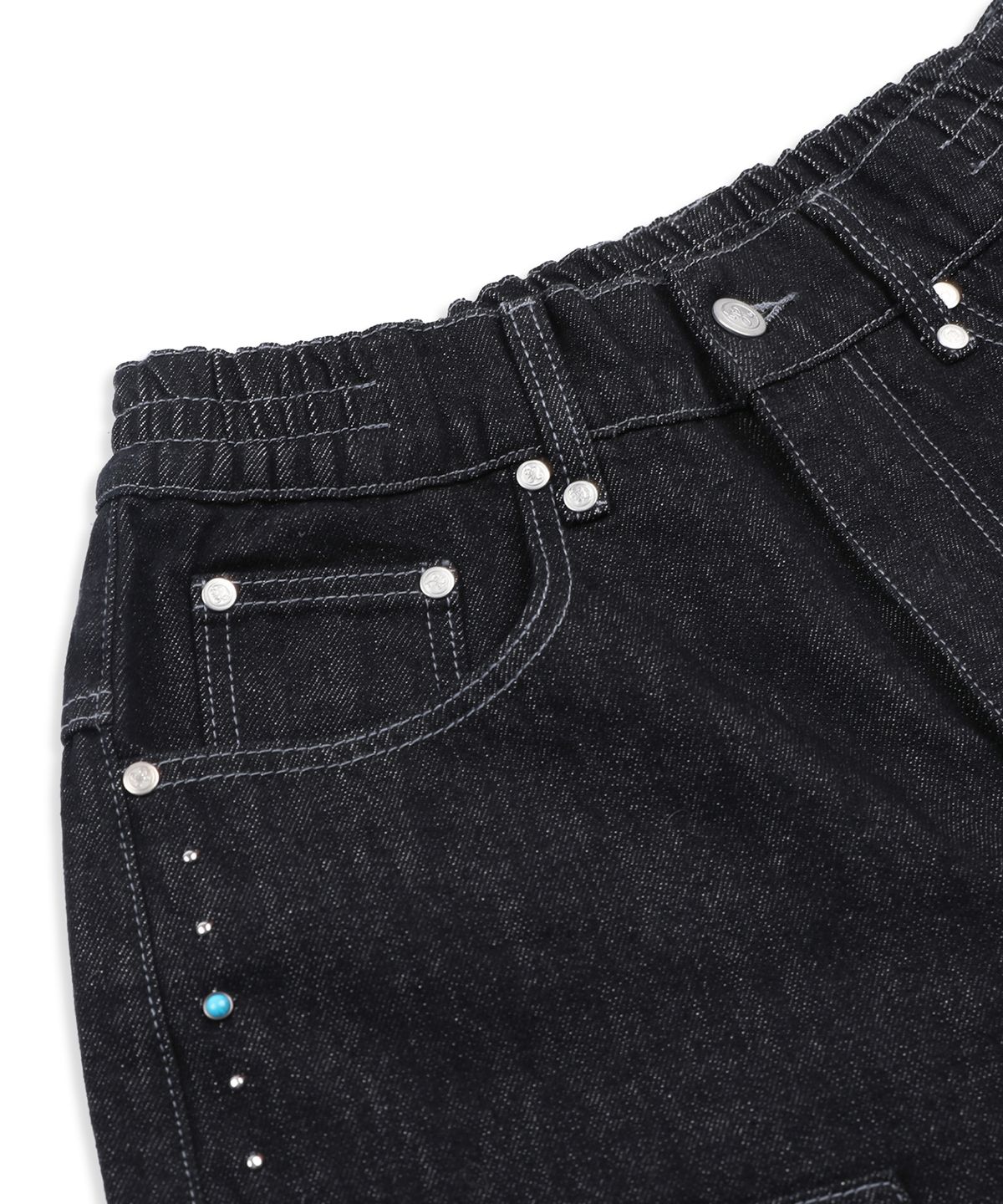엑스톤즈(XTONZ) XF011 스터드 카펜더 버뮤다 데님 팬츠 (BLACK)