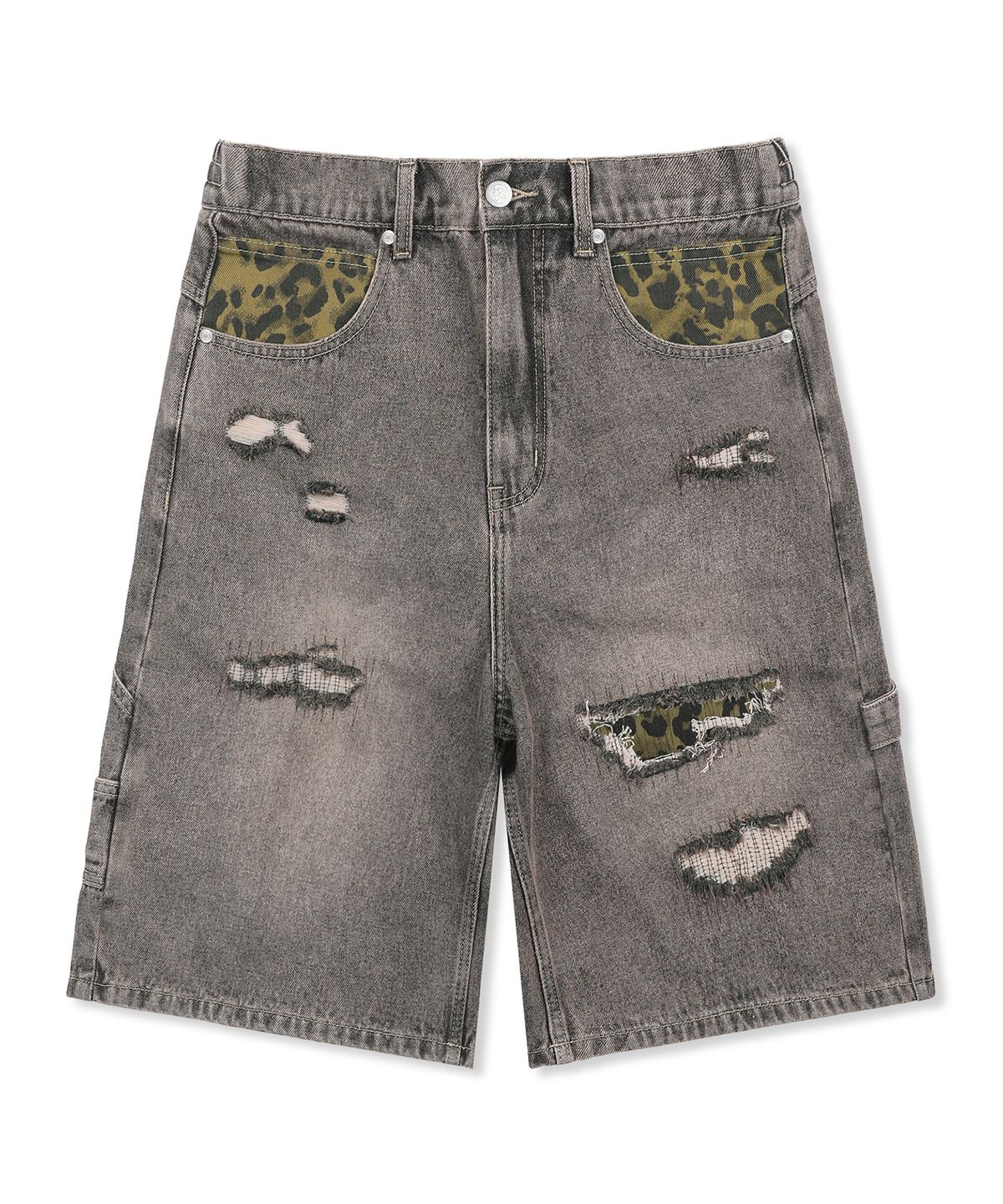 엑스톤즈(XTONZ) XF012 레오파드 카펜더 버뮤다 데님 팬츠 (BROWN)