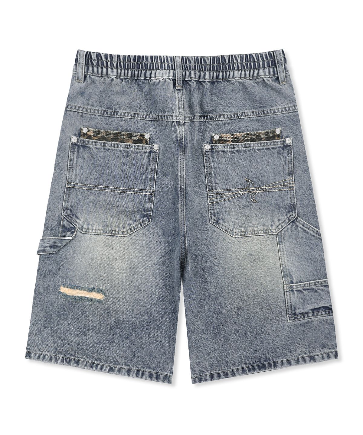 엑스톤즈(XTONZ) XF012 레오파드 카펜더 버뮤다 데님 팬츠 (BLUE)