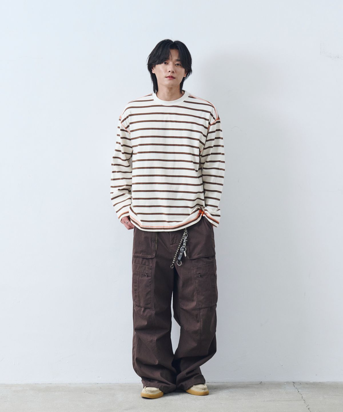 논타입(NONTYPE) STRIPE COMFY L/S T-SHIRTS (KHAKI)