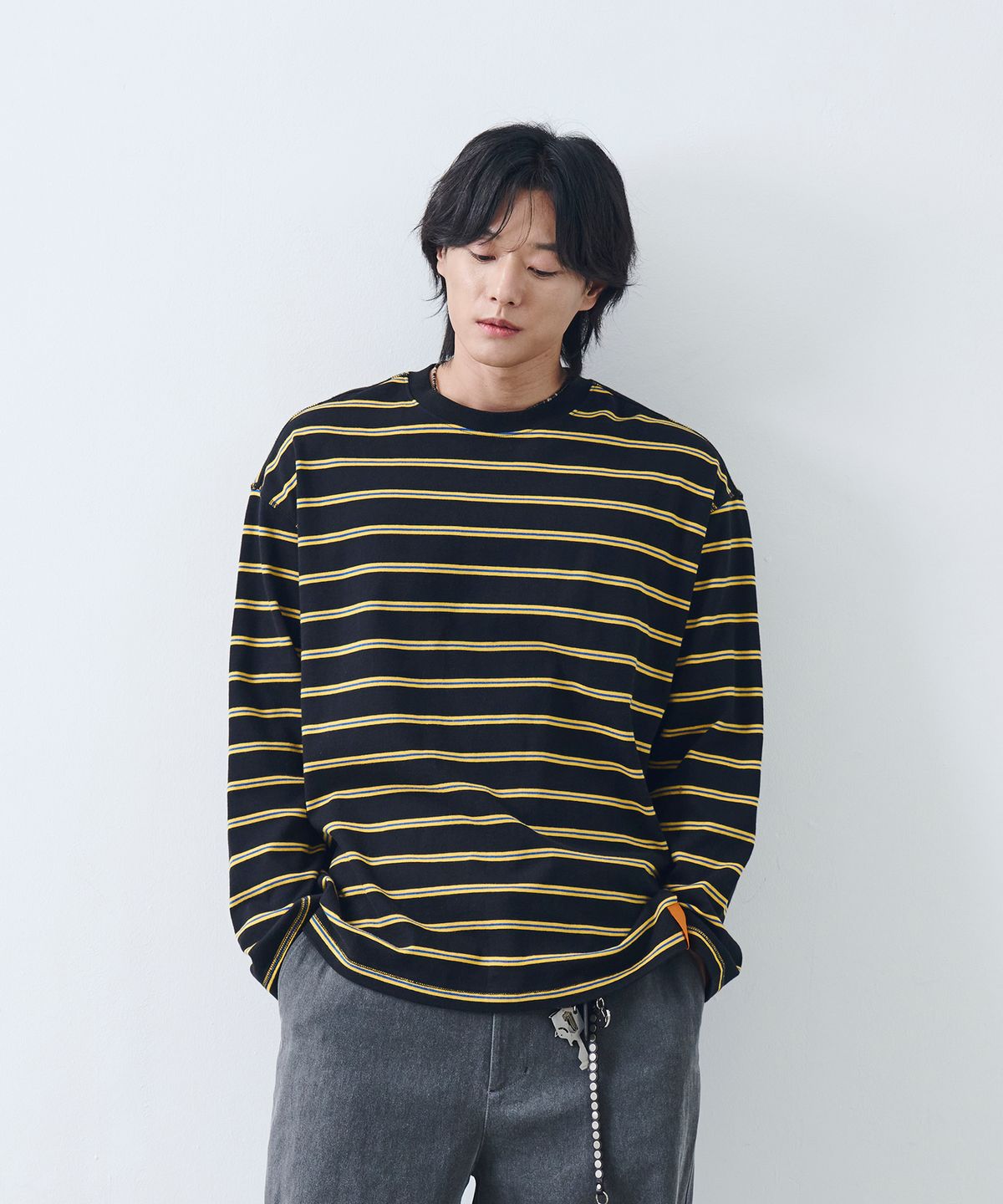 논타입(NONTYPE) STRIPE COMFY L/S T-SHIRTS (YELLOW)