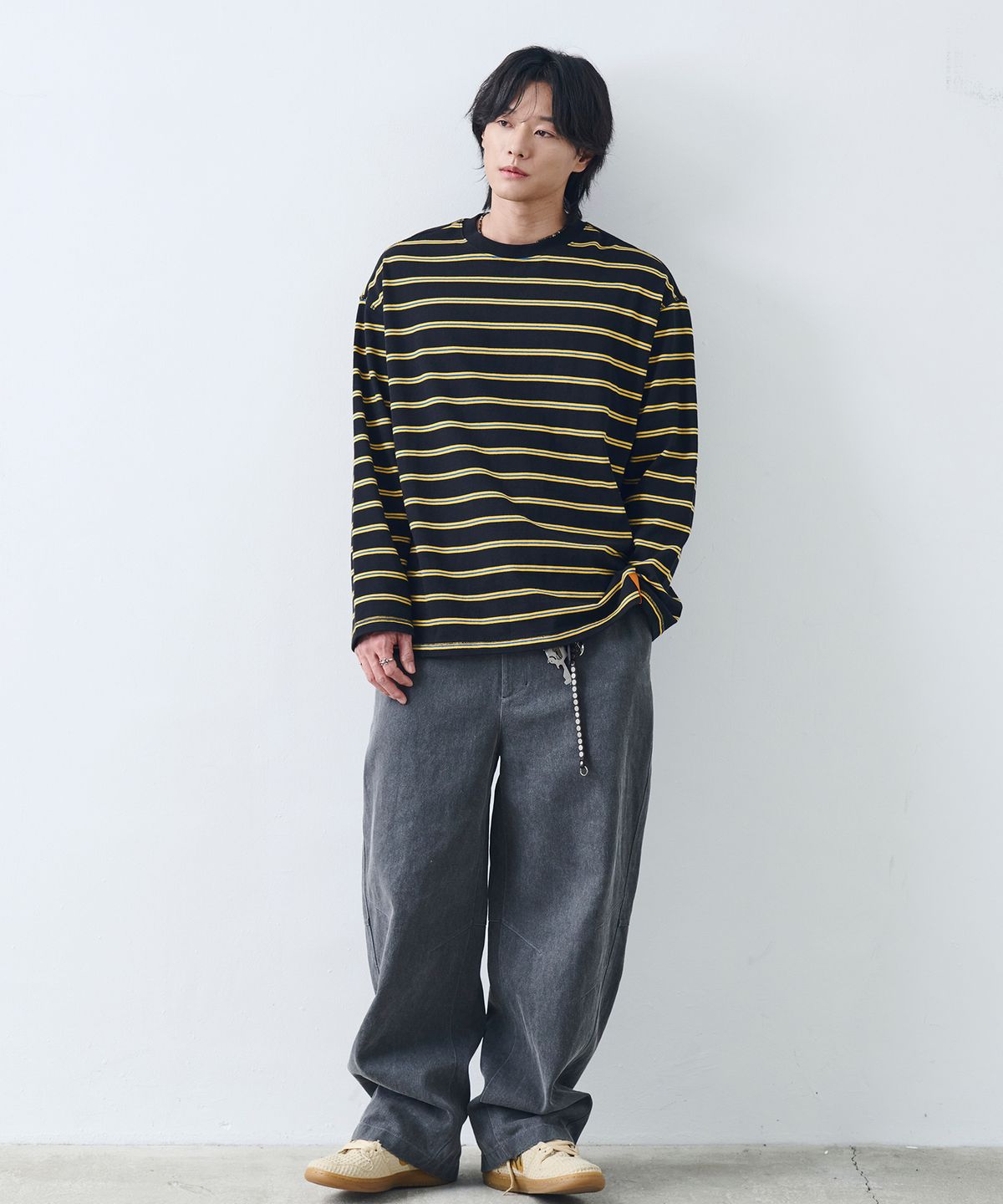 논타입(NONTYPE) STRIPE COMFY L/S T-SHIRTS (YELLOW)