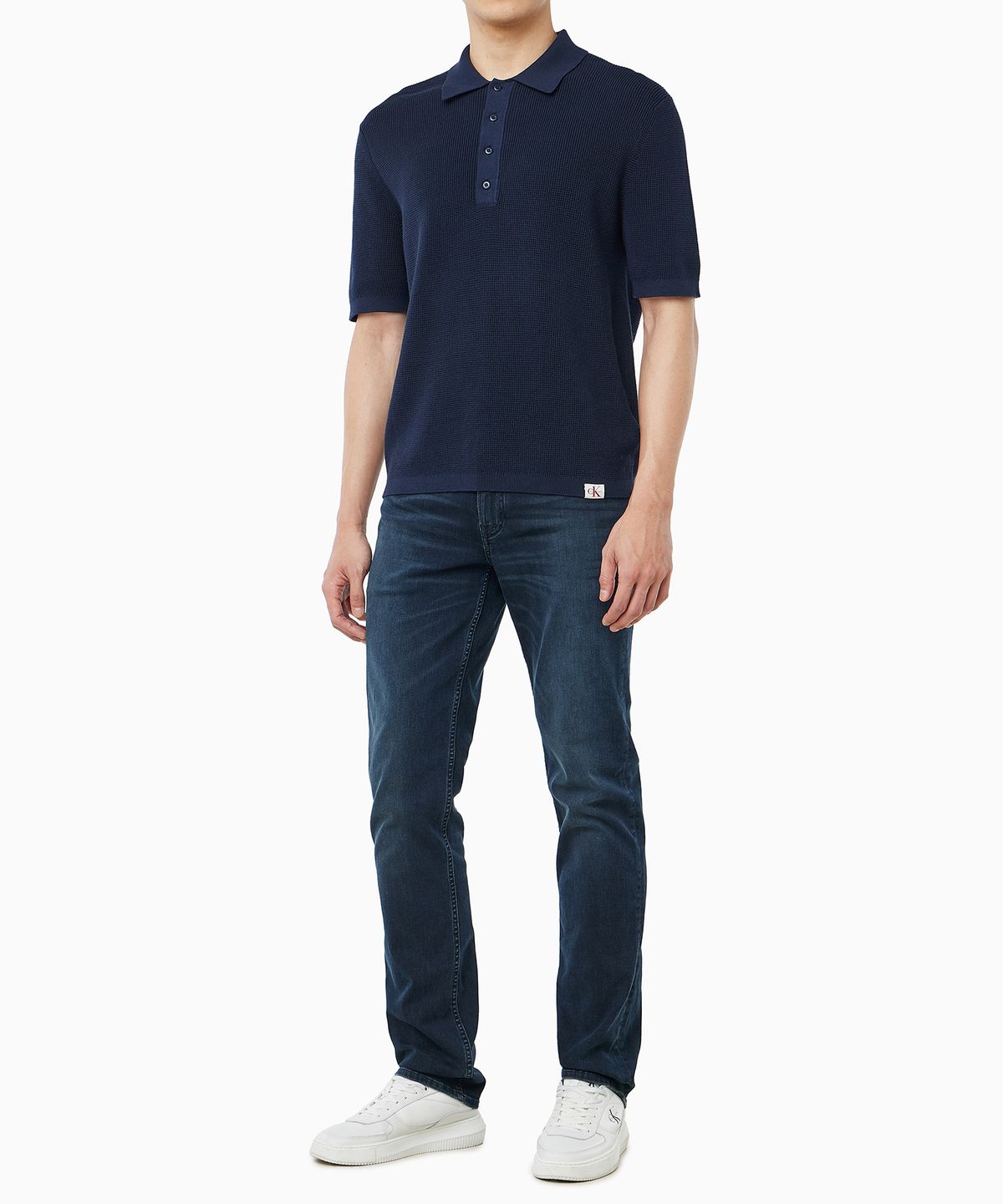 캘빈클라인 진(CALVIN KLEIN JEANS) 코튼 와플 폴로 칼라 스웨터 4RF316G CEF
