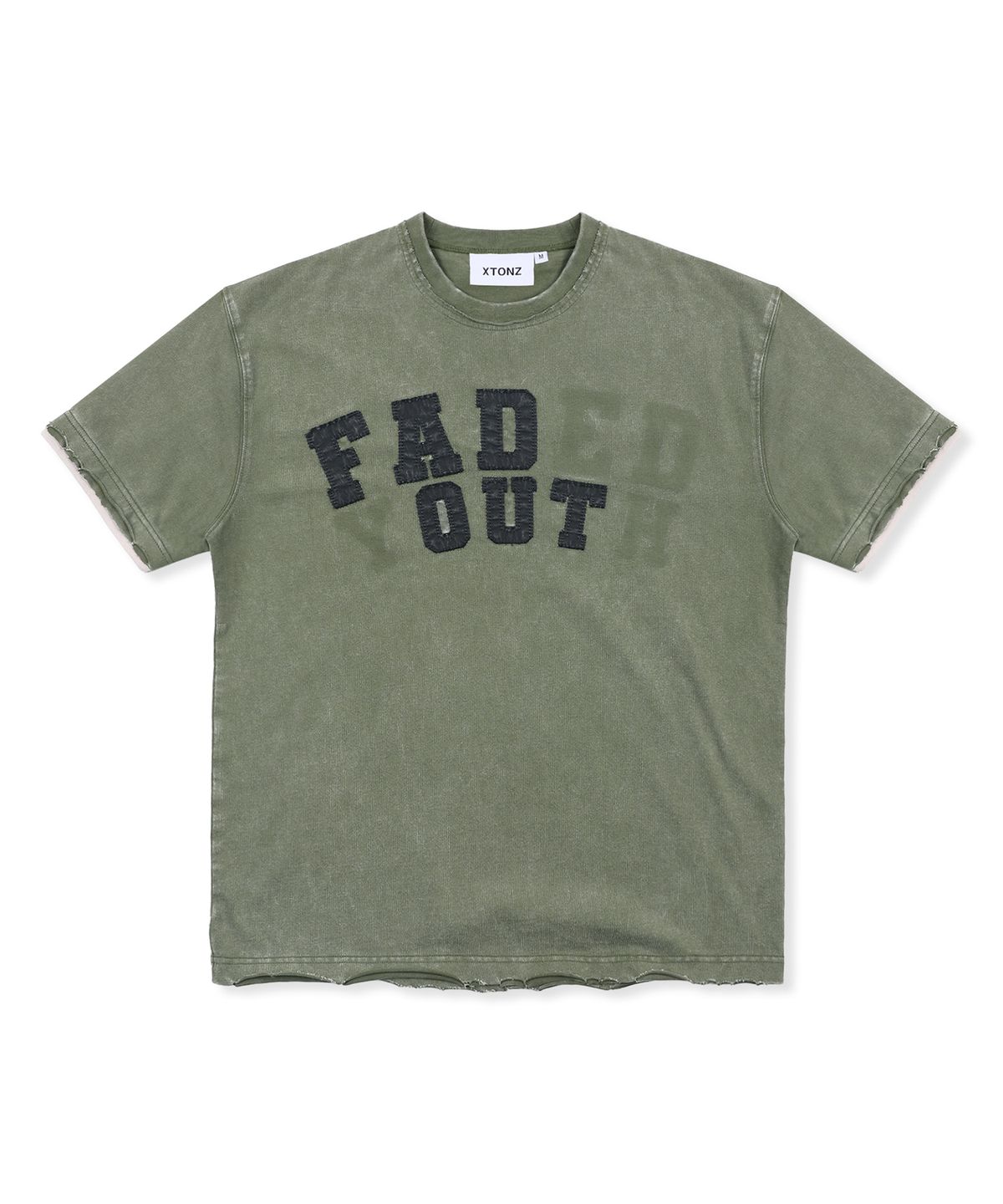 엑스톤즈(XTONZ) XF014 아치 아플리케 데미지 워싱 티셔츠 (KHAKI)