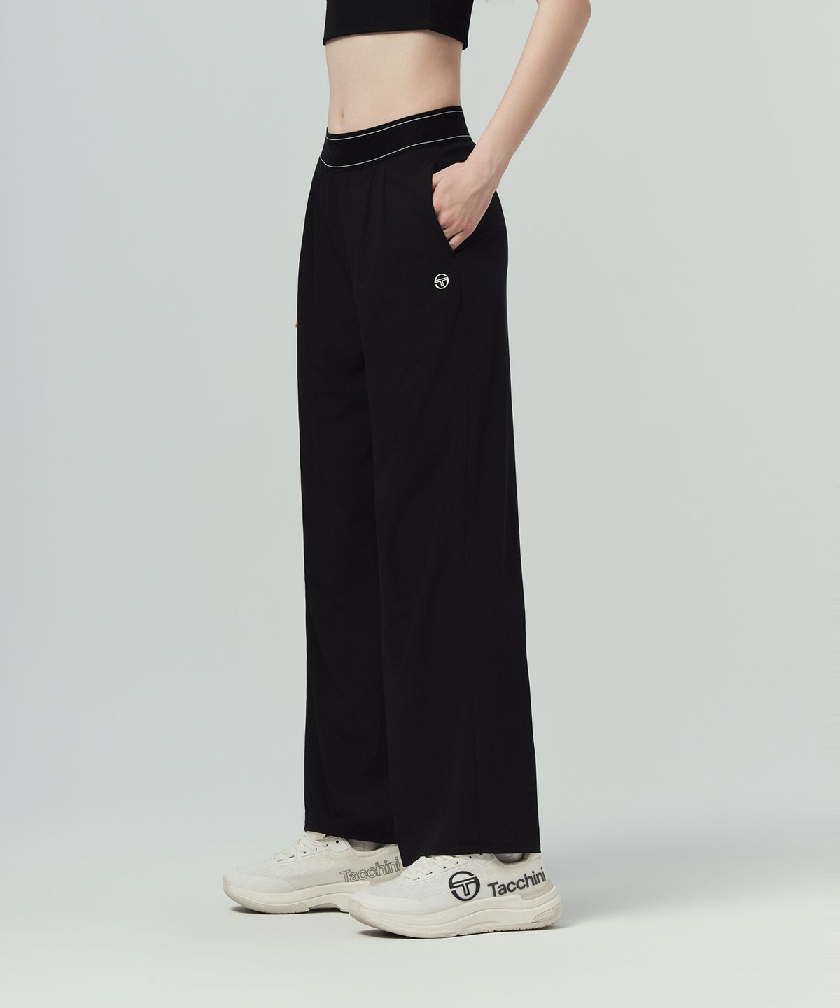 세르지오 타키니(SERGIO TACCHINI) W 밴딩 우븐 와이드 팬츠 (Black)
