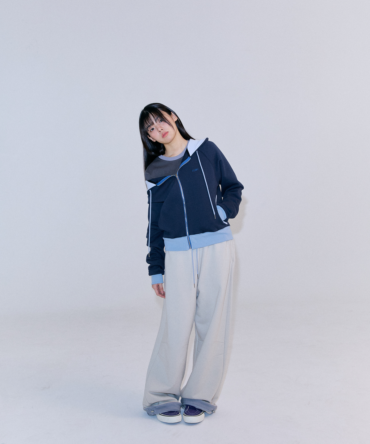 플러티(FLIRTY) 투톤 후드 집업 (Navy)