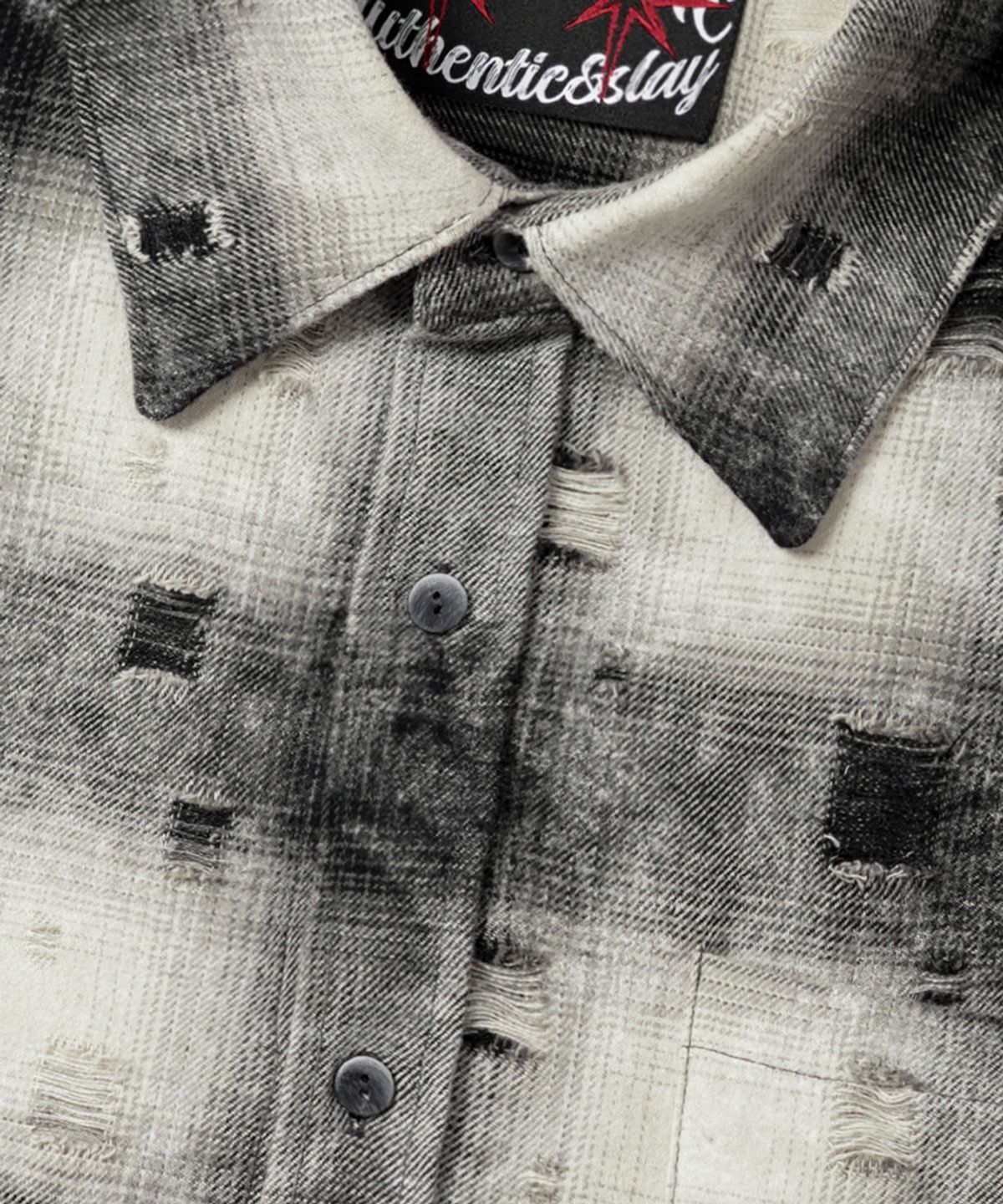 르렌느(LERENNE) Damaged Check Over Shirt - Check Black