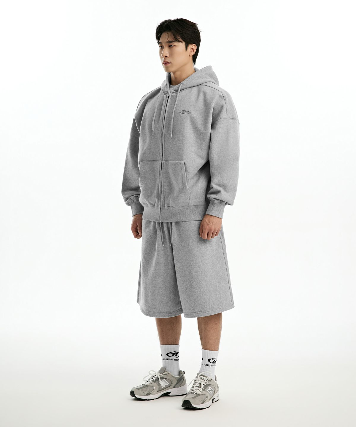 본투윈(BORN TO WIN) CHROME B HOODIE ZIP-UP [MELANGE GREY]
