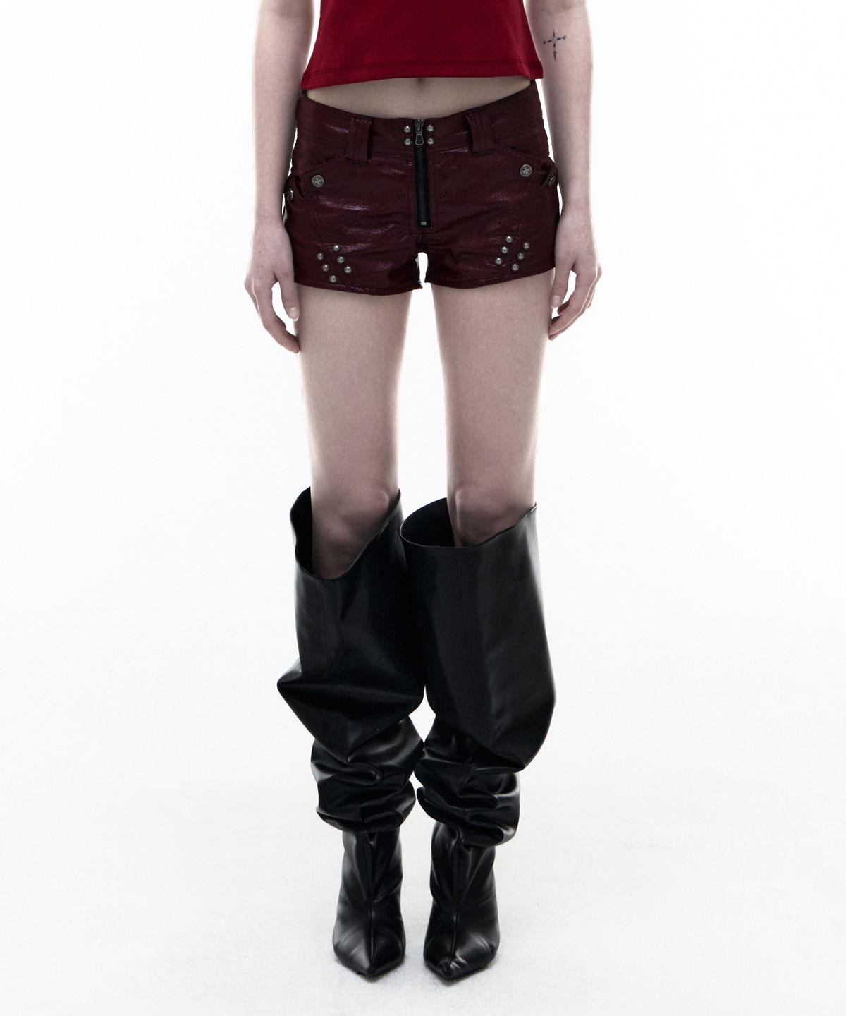 오퍼스 0012(OPUS 0012) Op. 08 VILLAIN LEATHER MICRO PANTS BURGUNDY