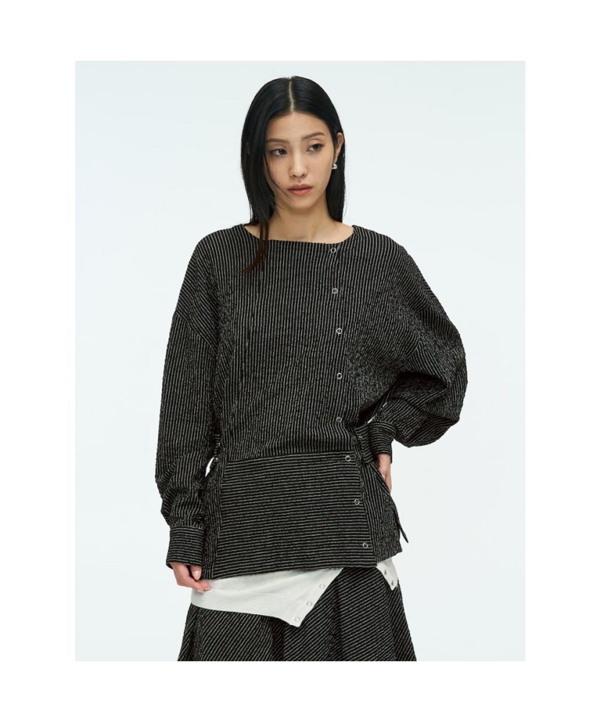 앙개(ANGGAE) Belted Tunic Blouse  Black