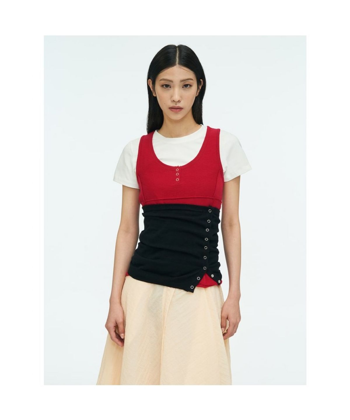 앙개(ANGGAE) Henry Neck Tank Top  Red