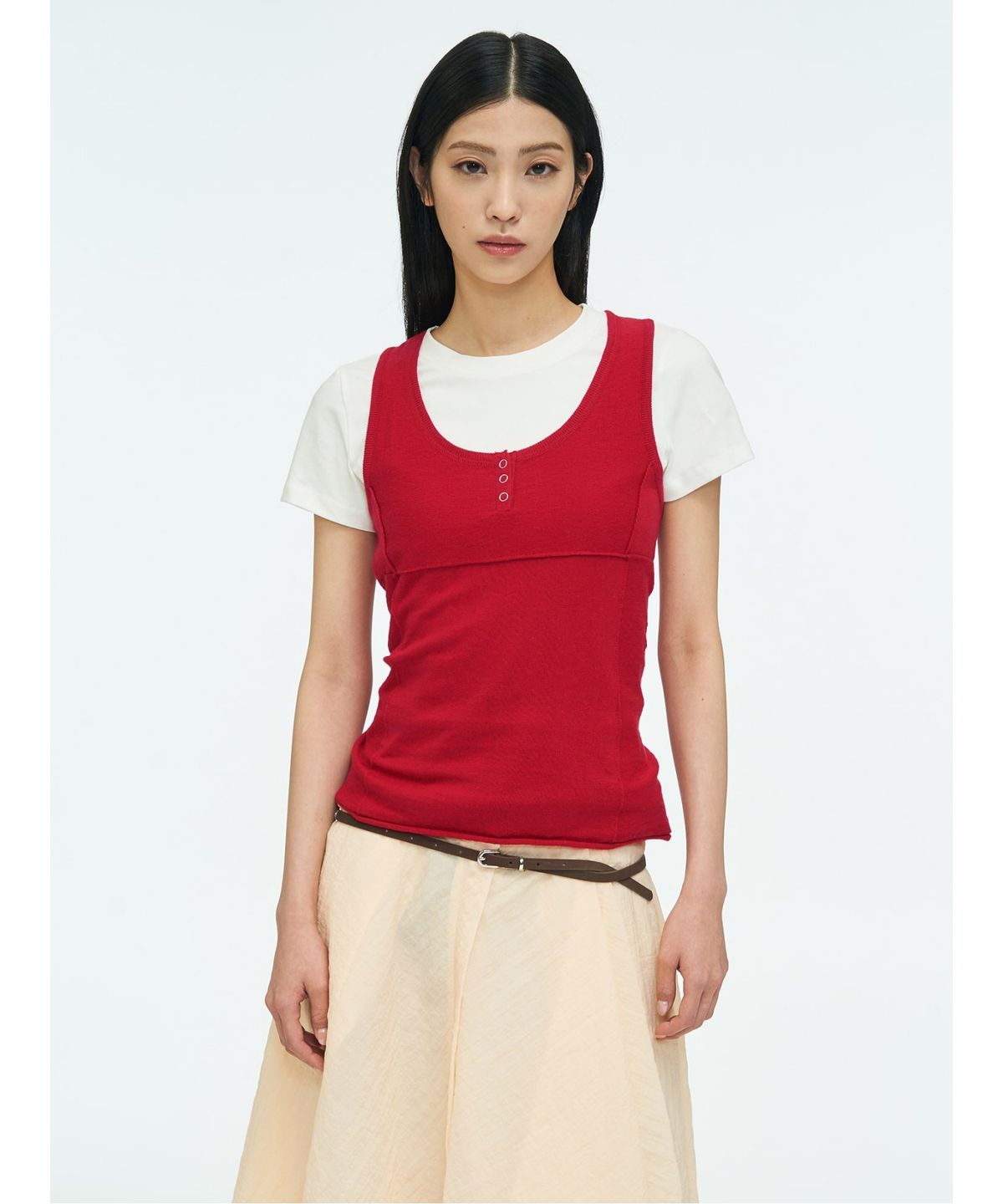 앙개(ANGGAE) Henry Neck Tank Top  Red