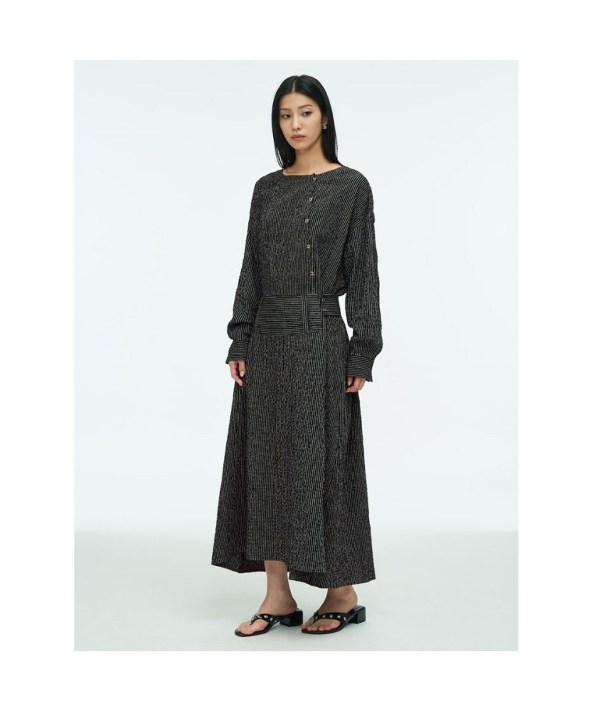 앙개(ANGGAE) Belted Tunic Dress  Black