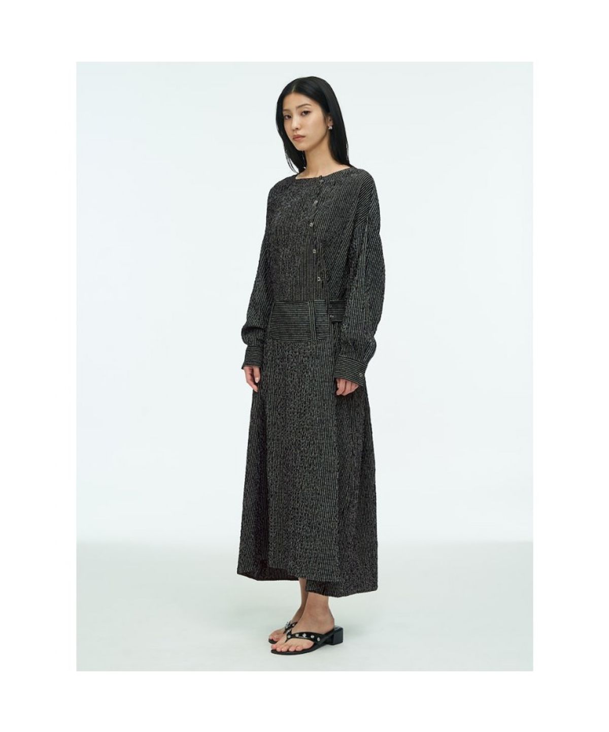 앙개(ANGGAE) Belted Tunic Dress  Black