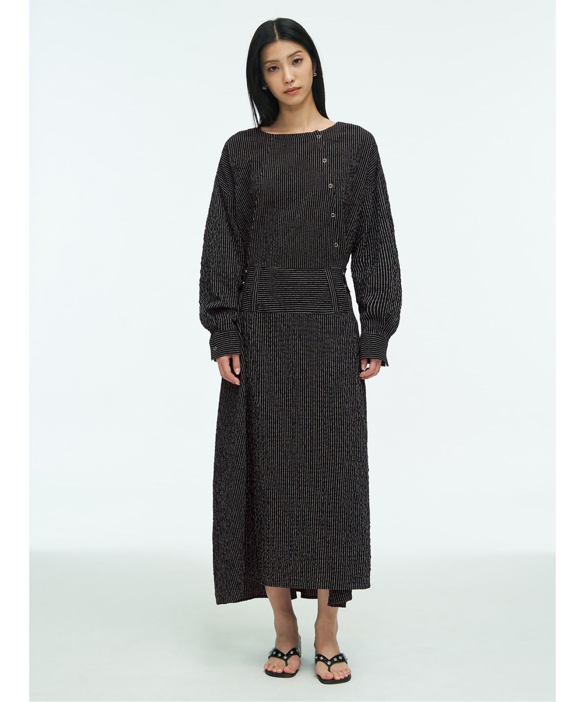 앙개(ANGGAE) Belted Tunic Dress  Black