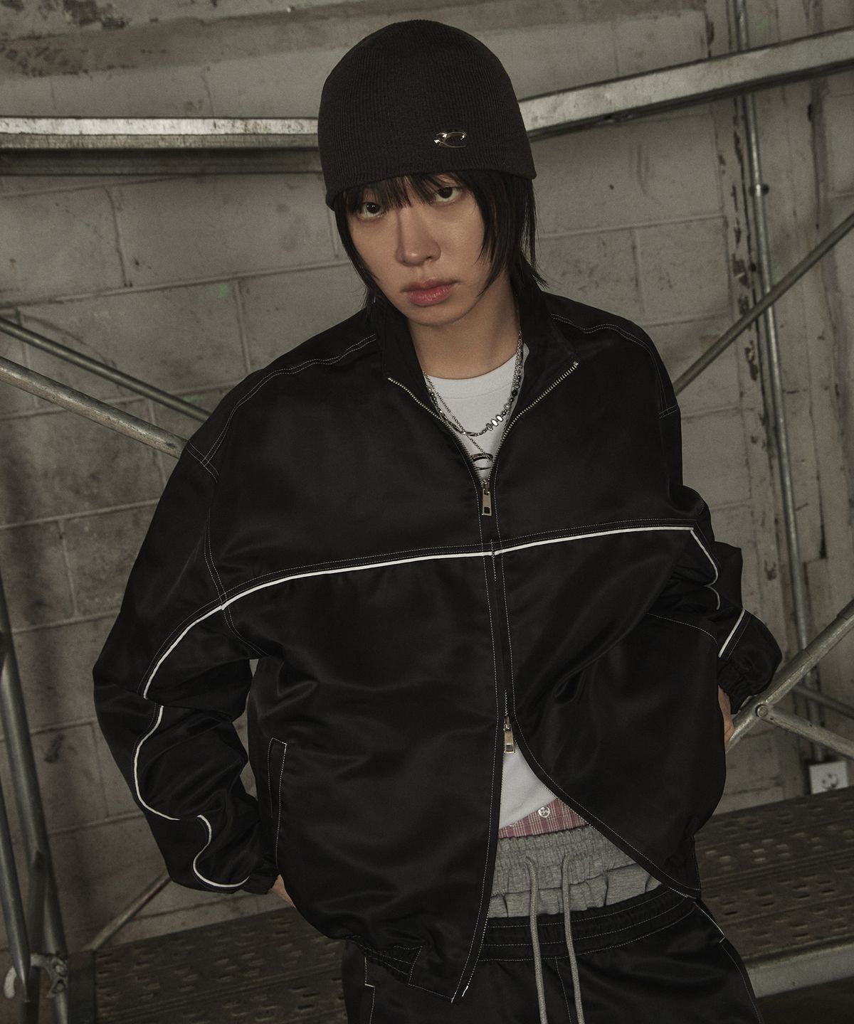 르렌느(LERENNE) Logo Basic Knit Beanie - Charcoal