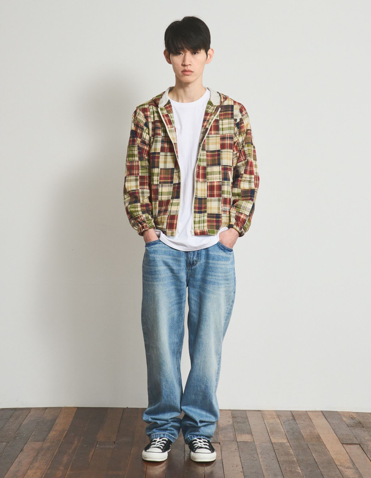 로어즈(LORES) Patchwork Hooded Jacket - Green