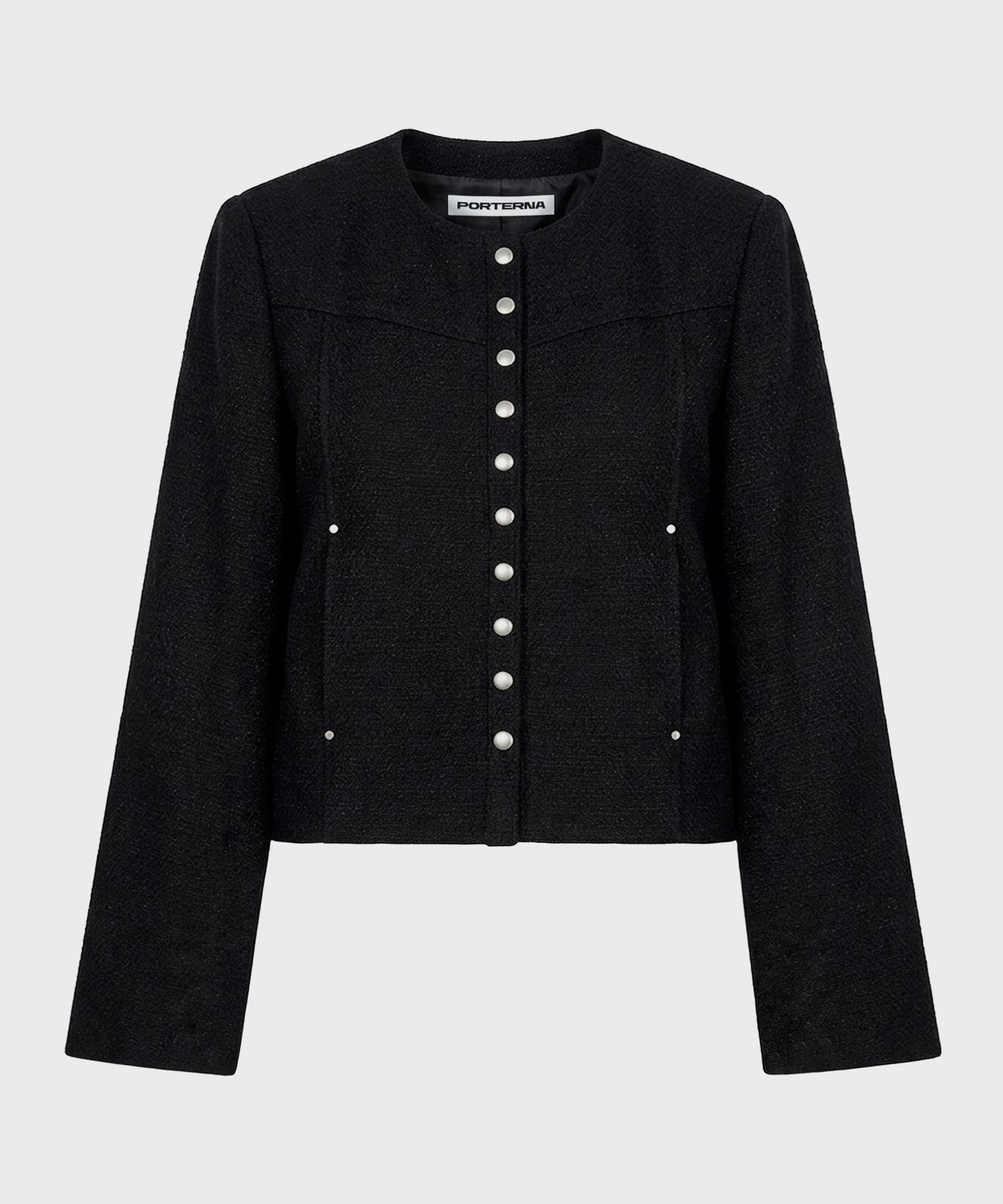 포르테나(PORTERNA) TWEED SNAP CROP JACKET-BLACK