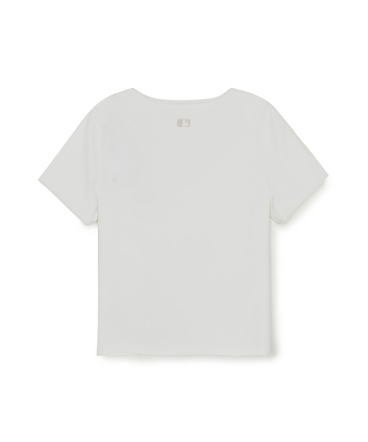 엠엘비(MLB) 여성 베이직 레이스 스퀘어넥 슬림 세미크롭 반팔 티셔츠 NY (White)