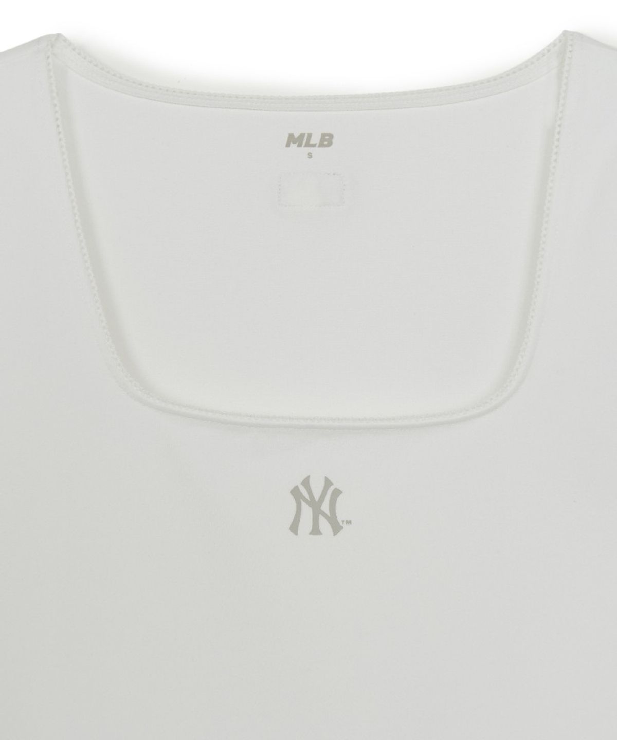 엠엘비(MLB) 여성 베이직 레이스 스퀘어넥 슬림 세미크롭 반팔 티셔츠 NY (White)