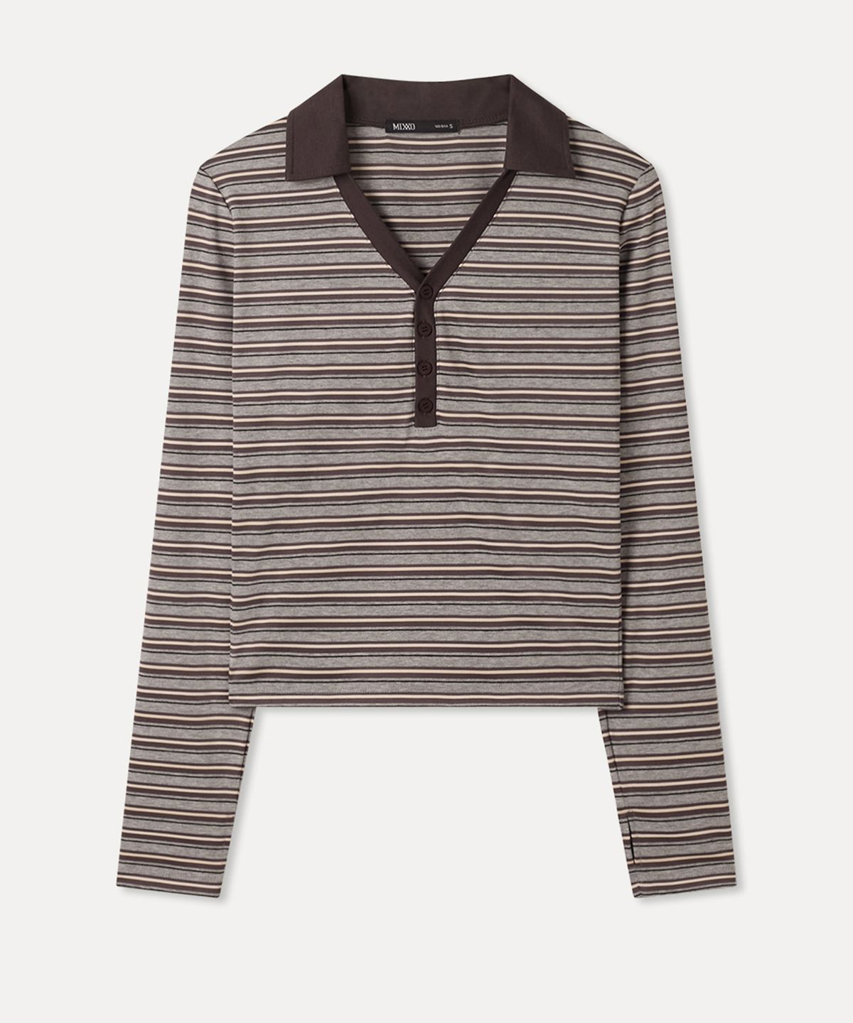 미쏘(MIXXO) 버튼업 스트라이프 긴팔 티셔츠_MIWLWG424A
