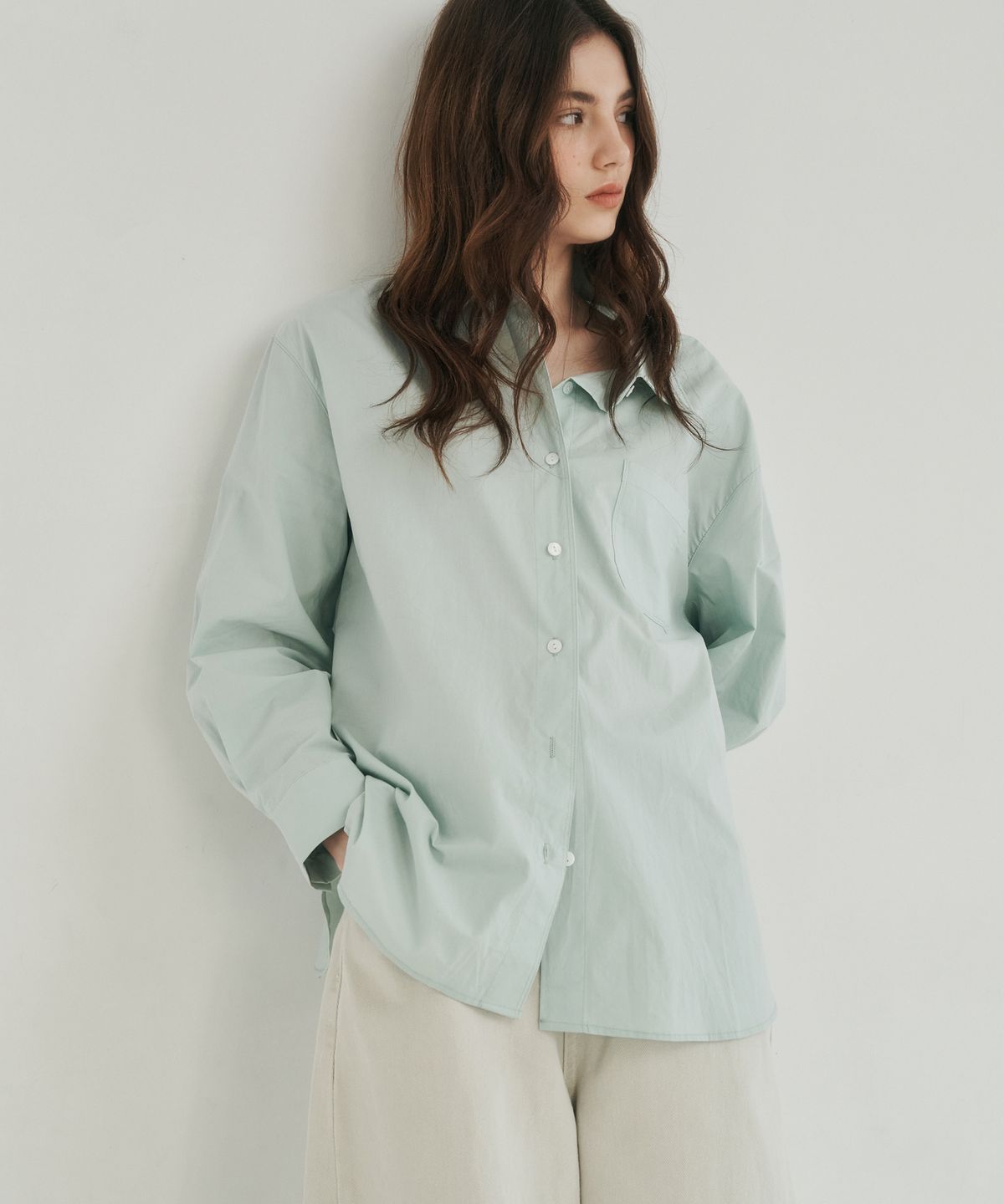 로시로우(LOSSYROW) Side Slit Cotton Shirt mint