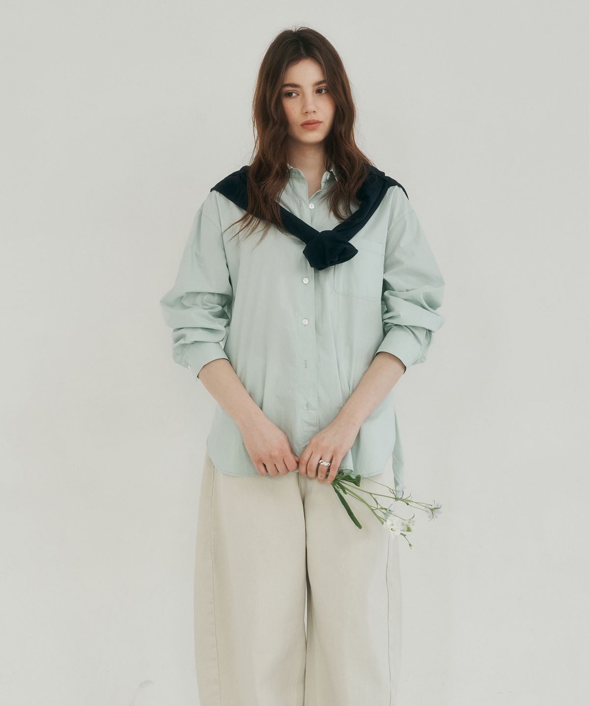 로시로우(LOSSYROW) Side Slit Cotton Shirt mint