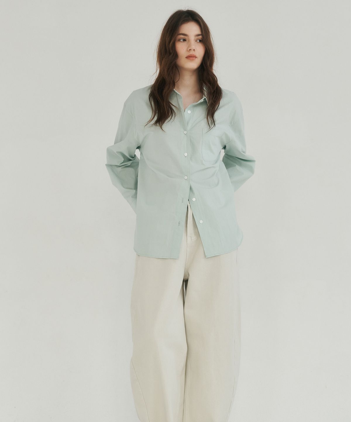 로시로우(LOSSYROW) Side Slit Cotton Shirt mint