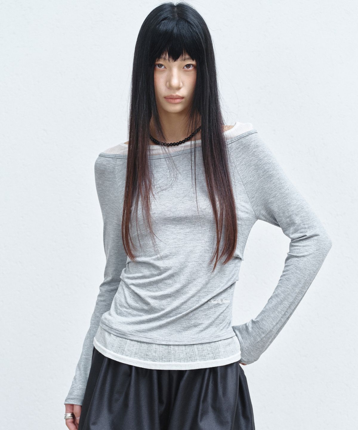 닉앤니콜(NICK&NICOLE) SHOULDER LAYERED TOP_GRAY