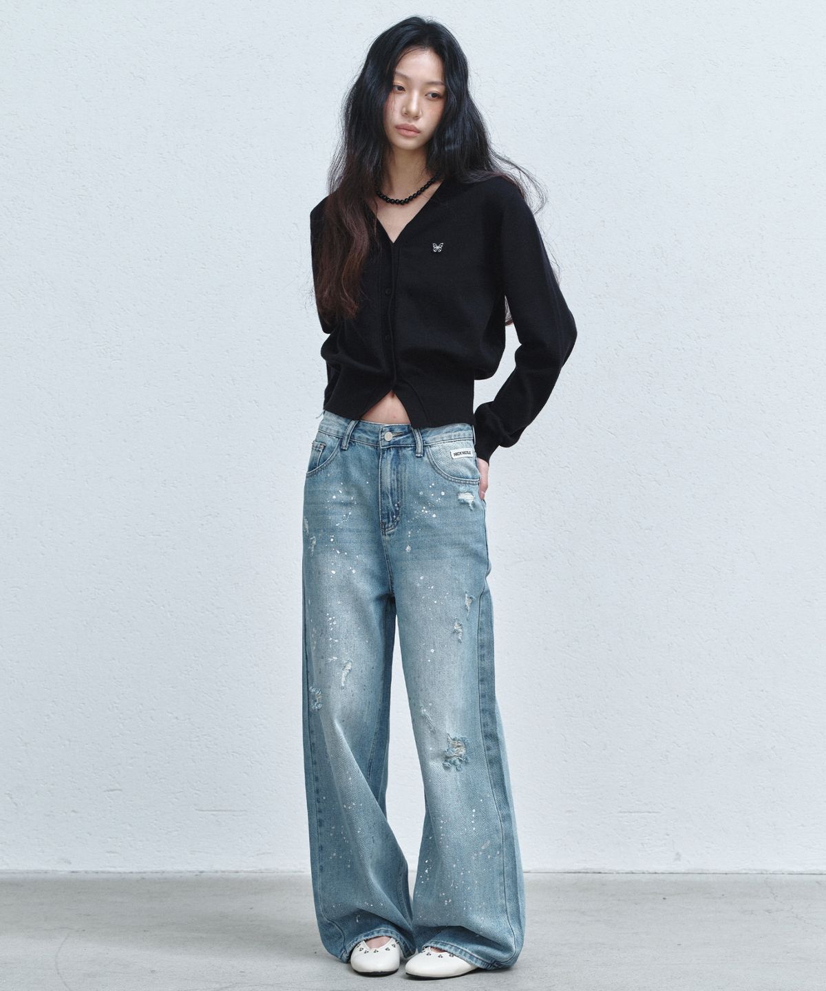 닉앤니콜(NICK&NICOLE) DISTRESSED PAINT SPLATTER DENIM PANTS_BLUE