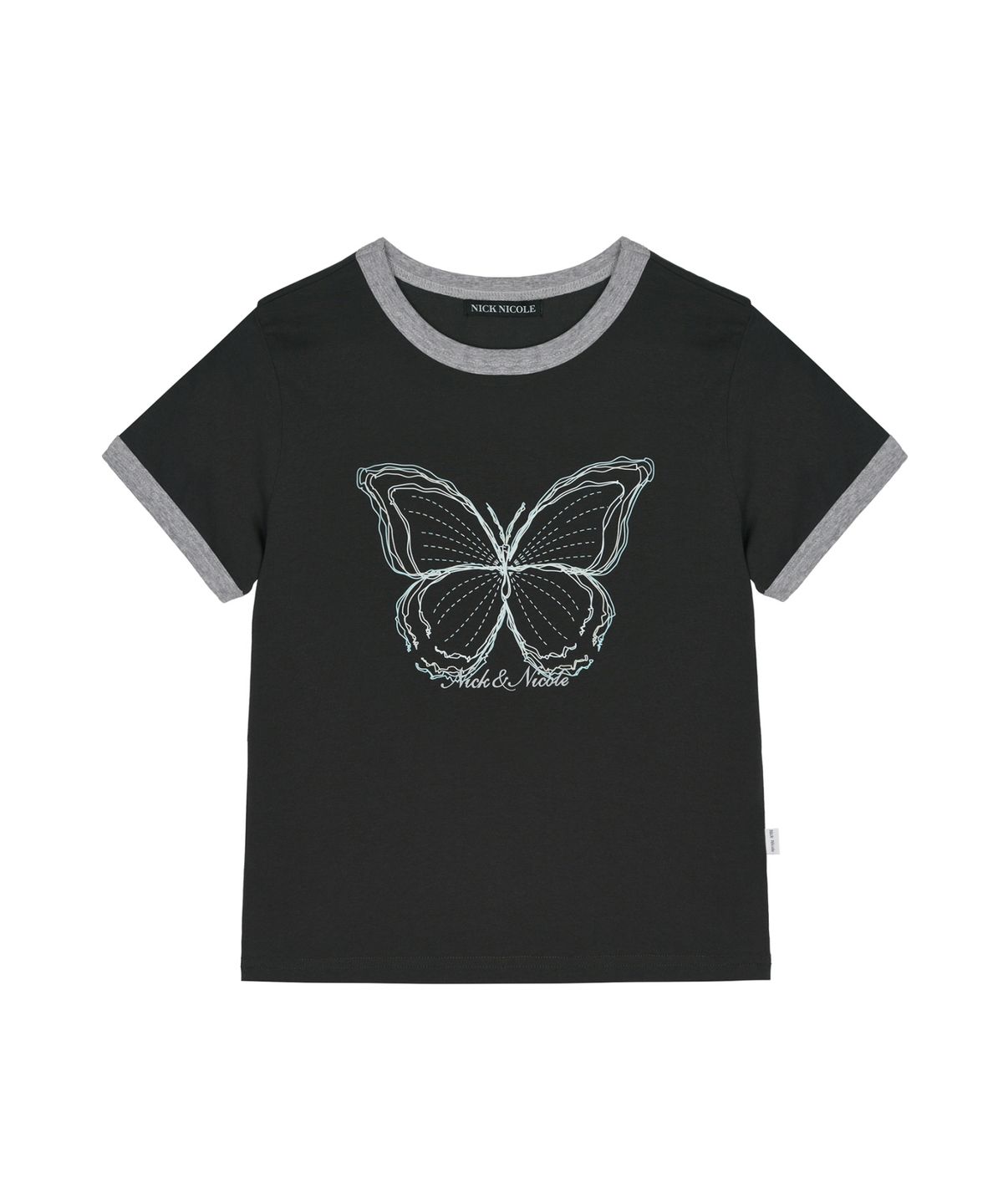 닉앤니콜(NICK&NICOLE) BUTTERFLY GRAPHIC RINGER TOP_CHARCOAL