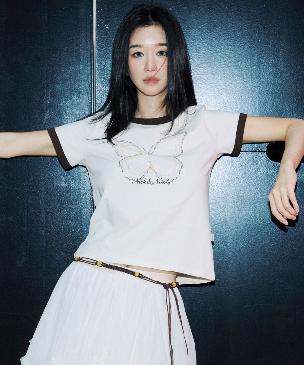 닉앤니콜(NICK&NICOLE) BUTTERFLY GRAPHIC RINGER TOP_CREAM