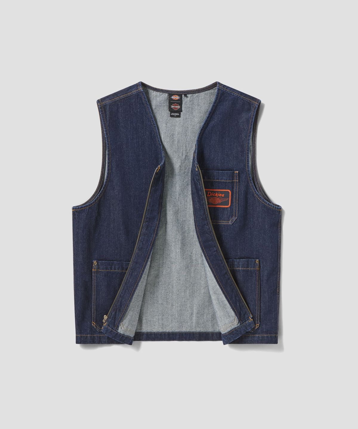 디키즈(DICKIES) 디키즈 X Harley Davidson 데님 베스트 Rinsed Blue
