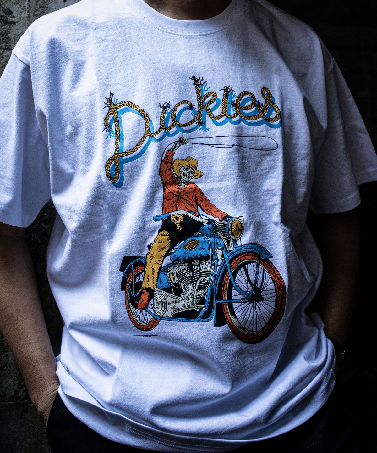 디키즈(DICKIES) 디키즈 X Hirotton 바이크 티셔츠 White