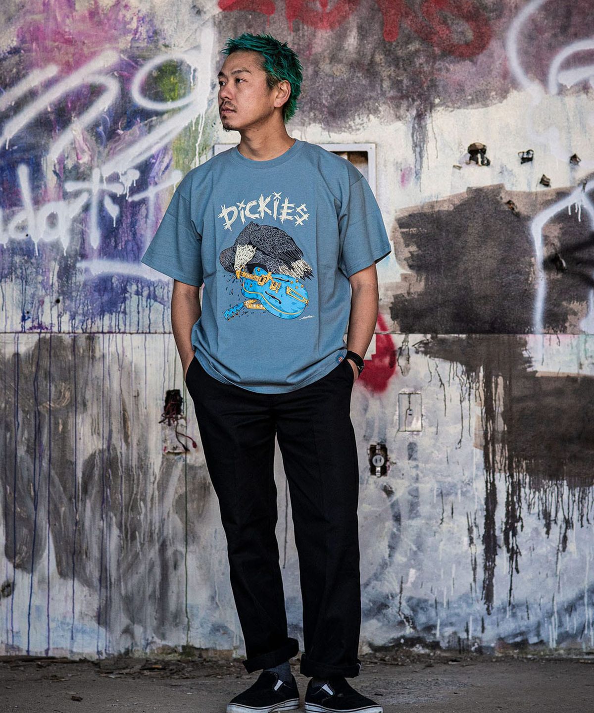 디키즈(DICKIES) 디키즈 X Hirotton 이글 티셔츠 Dusty Blue