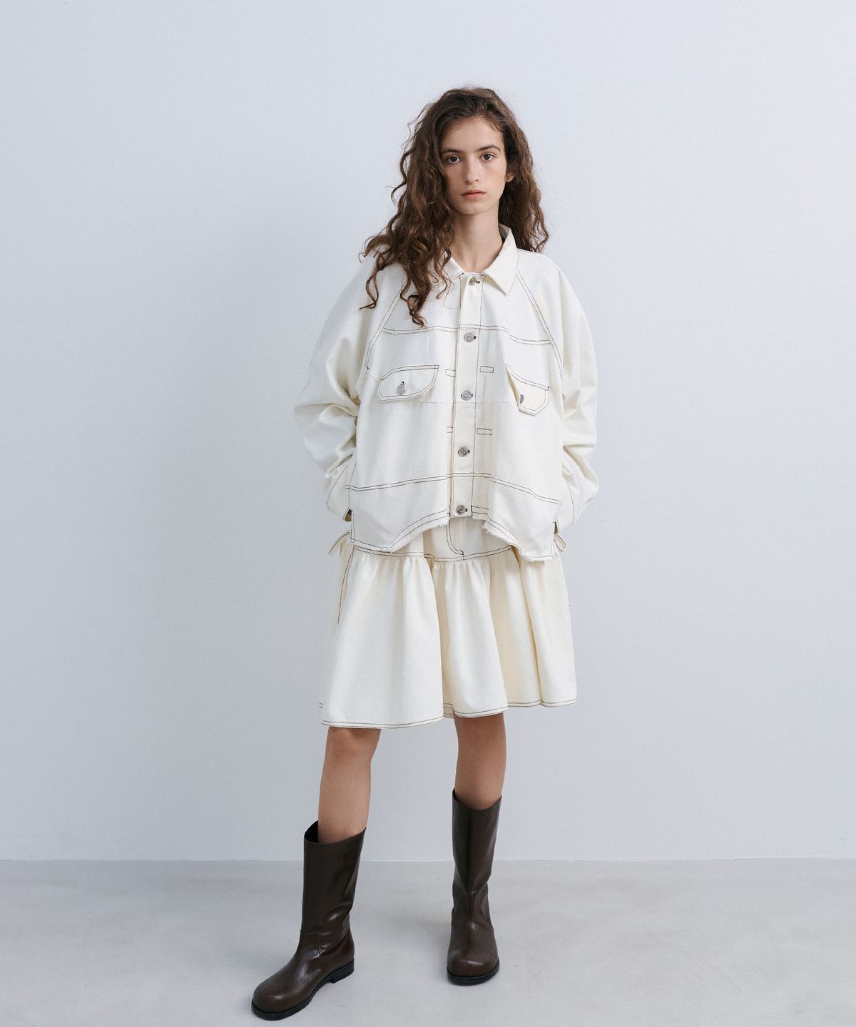 에핑글러(EPINGLER) PUFFY CROP JACKET SET - IVORY
