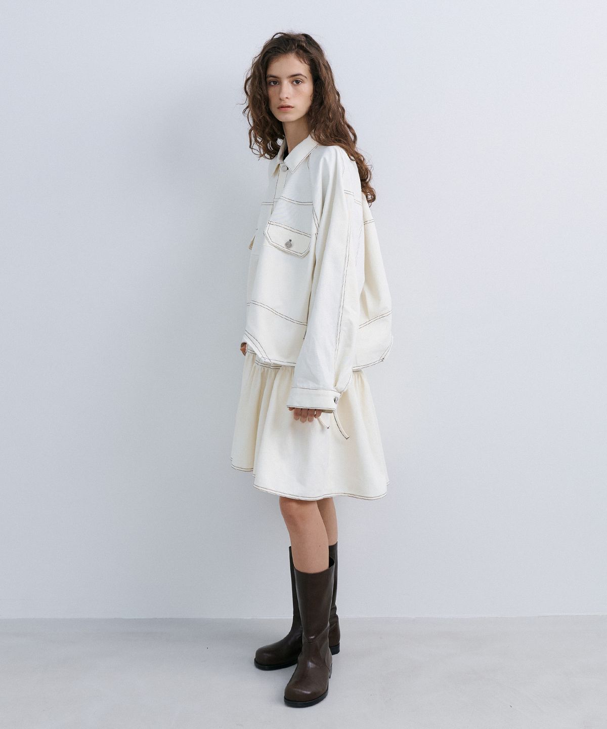 에핑글러(EPINGLER) PUFFY CROP JACKET SET - IVORY