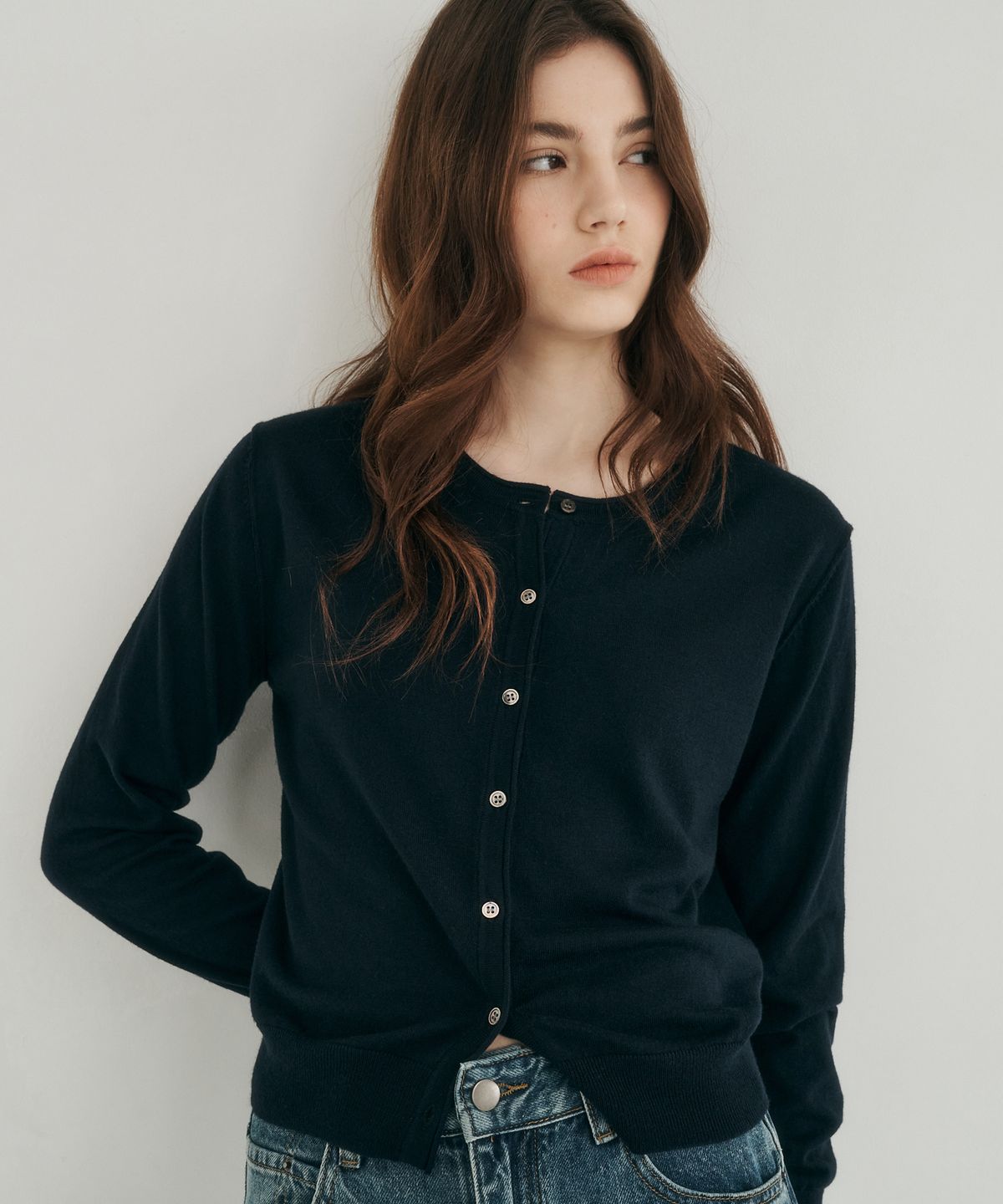 로시로우(LOSSYROW) Round Button Cardigan navy