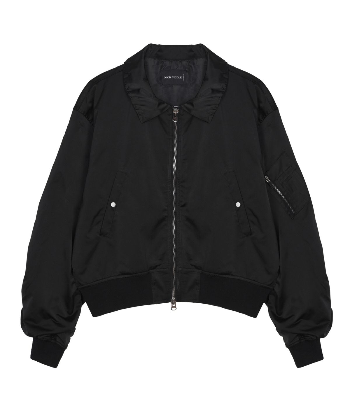 닉앤니콜(NICK&NICOLE) SHIRRING SLEEVE BOMBER JUMPER_BLACK
