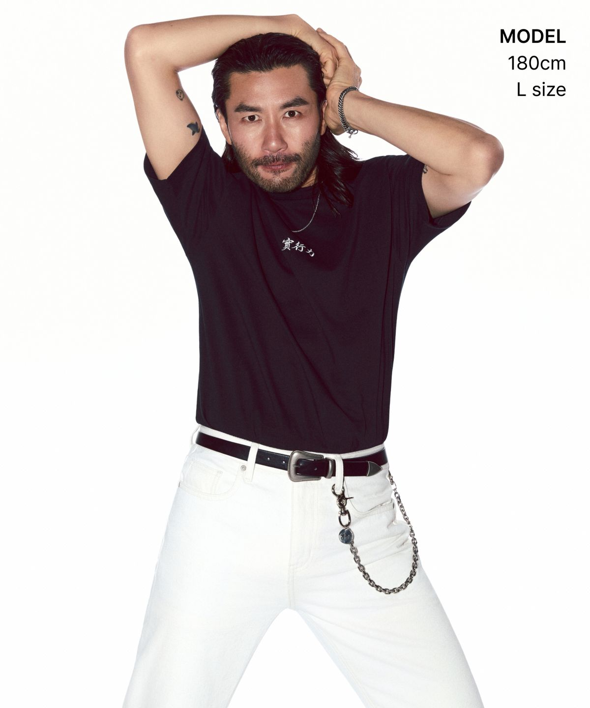 무신사 스탠다드(MUSINSA STANDARD) [노홍철 컬래버] 럭키 가이 實行力(실행력) 티셔츠 [블랙]