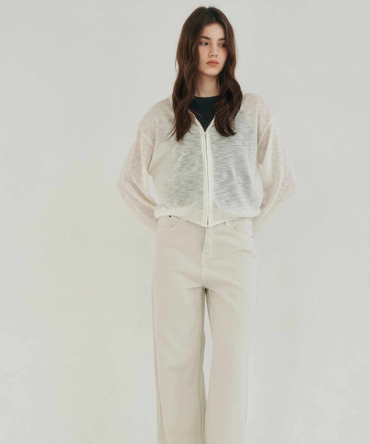 로시로우(LOSSYROW) Light zip-up knit hoodie ivory