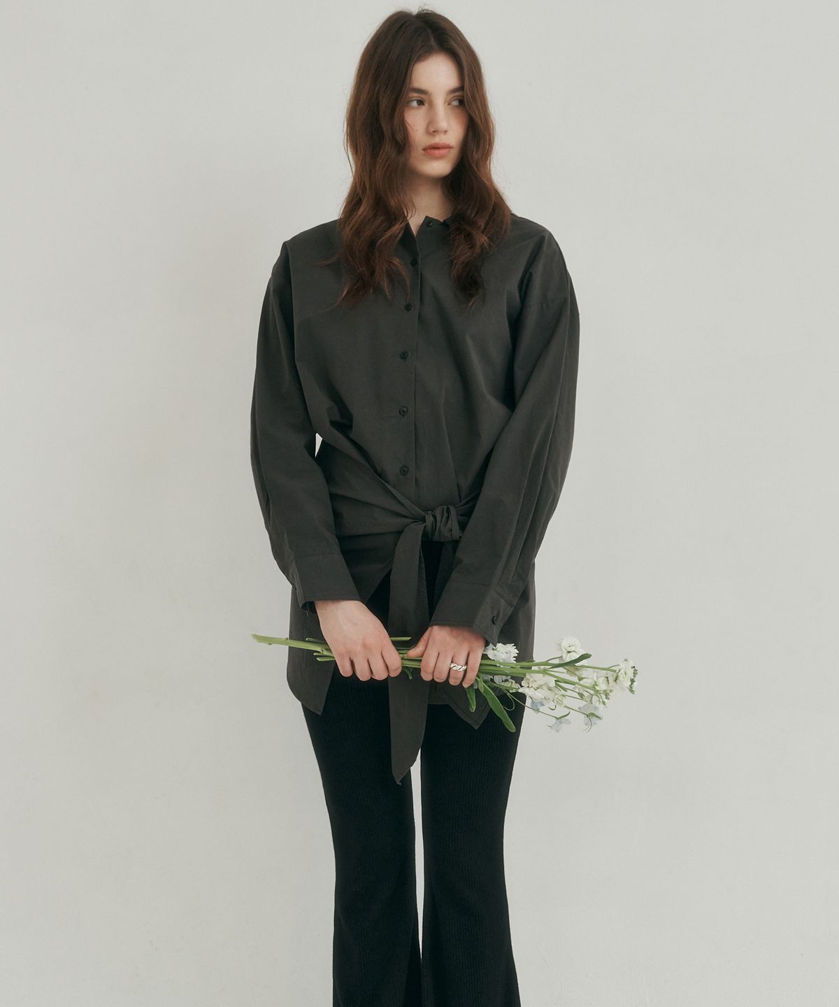 로시로우(LOSSYROW) Muse wrap shirt charcoal