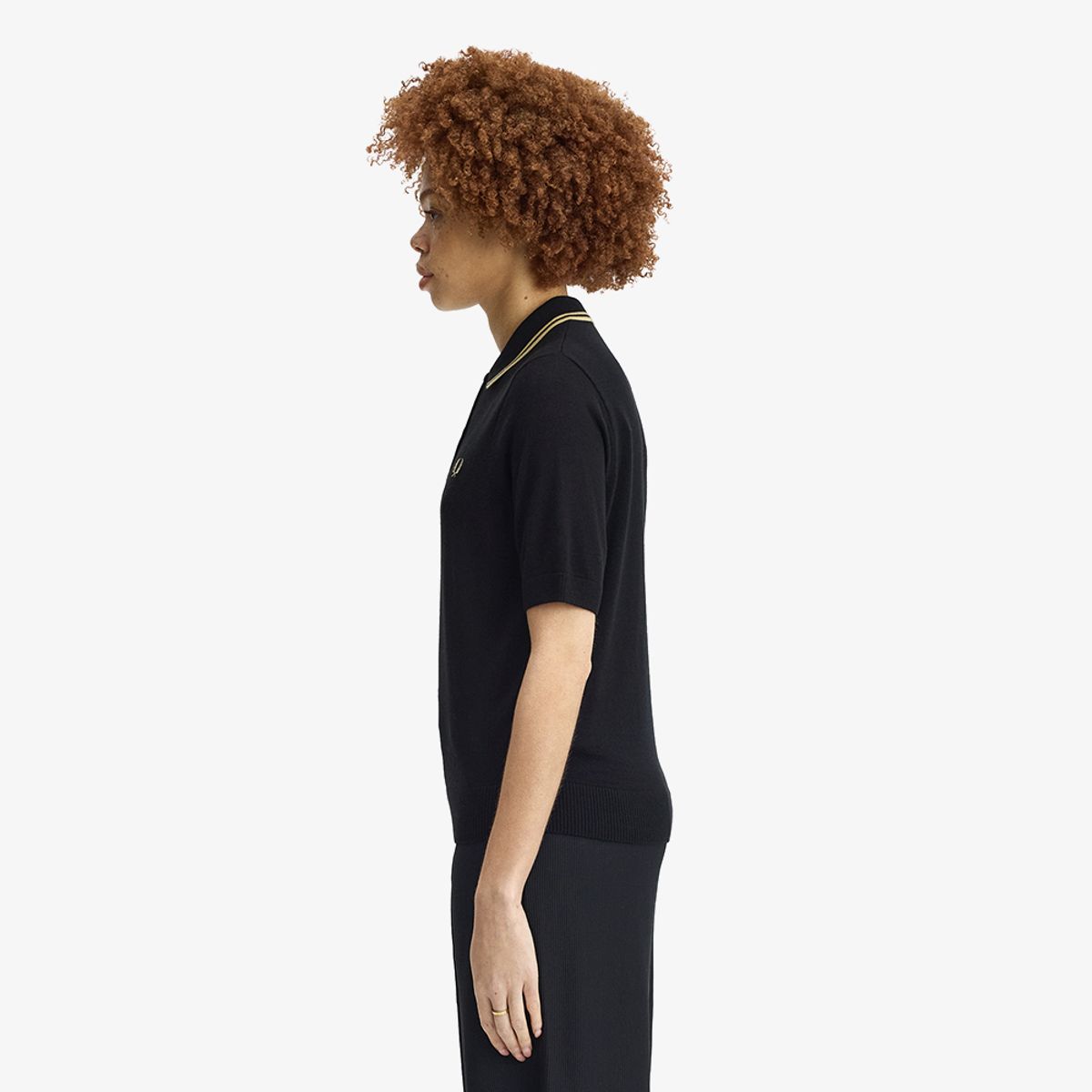 프레드페리(FRED PERRY) [womens] 팁드 니트 셔츠 - 블랙/샴페인 AFPF2612125-90A