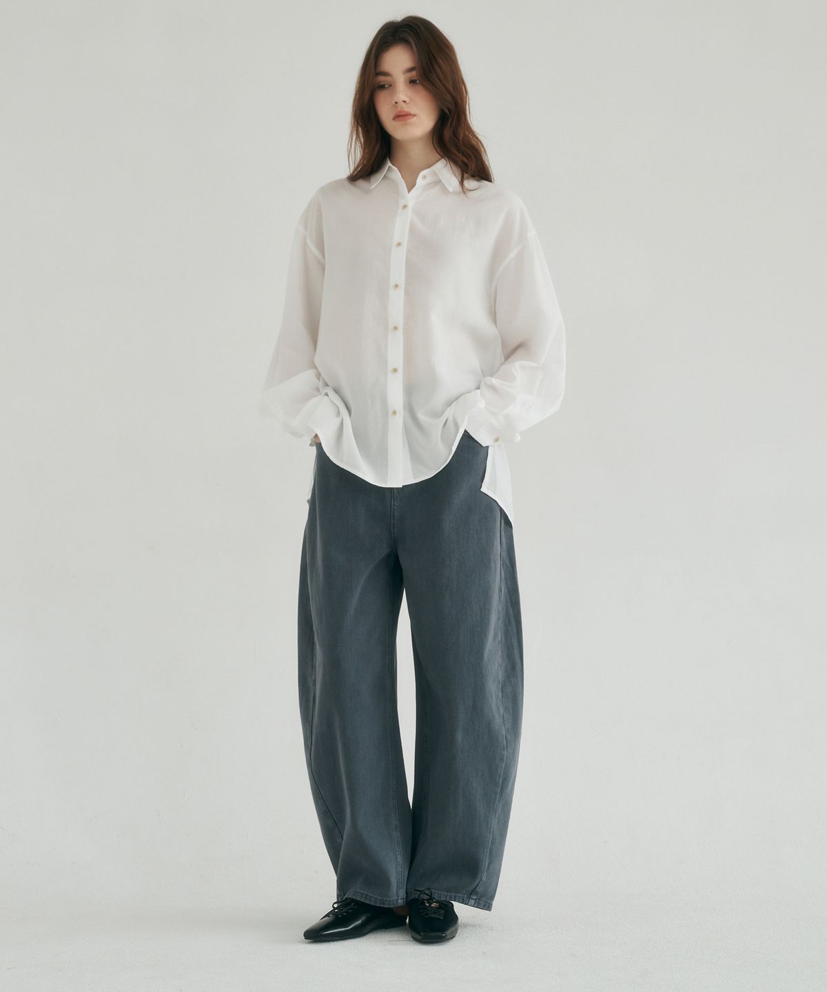 로시로우(LOSSYROW) Curved wide denim pants  blue charcoal